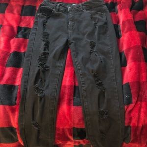 WOMENS BLACK DISTRESSED FN SKINNY JEANS
